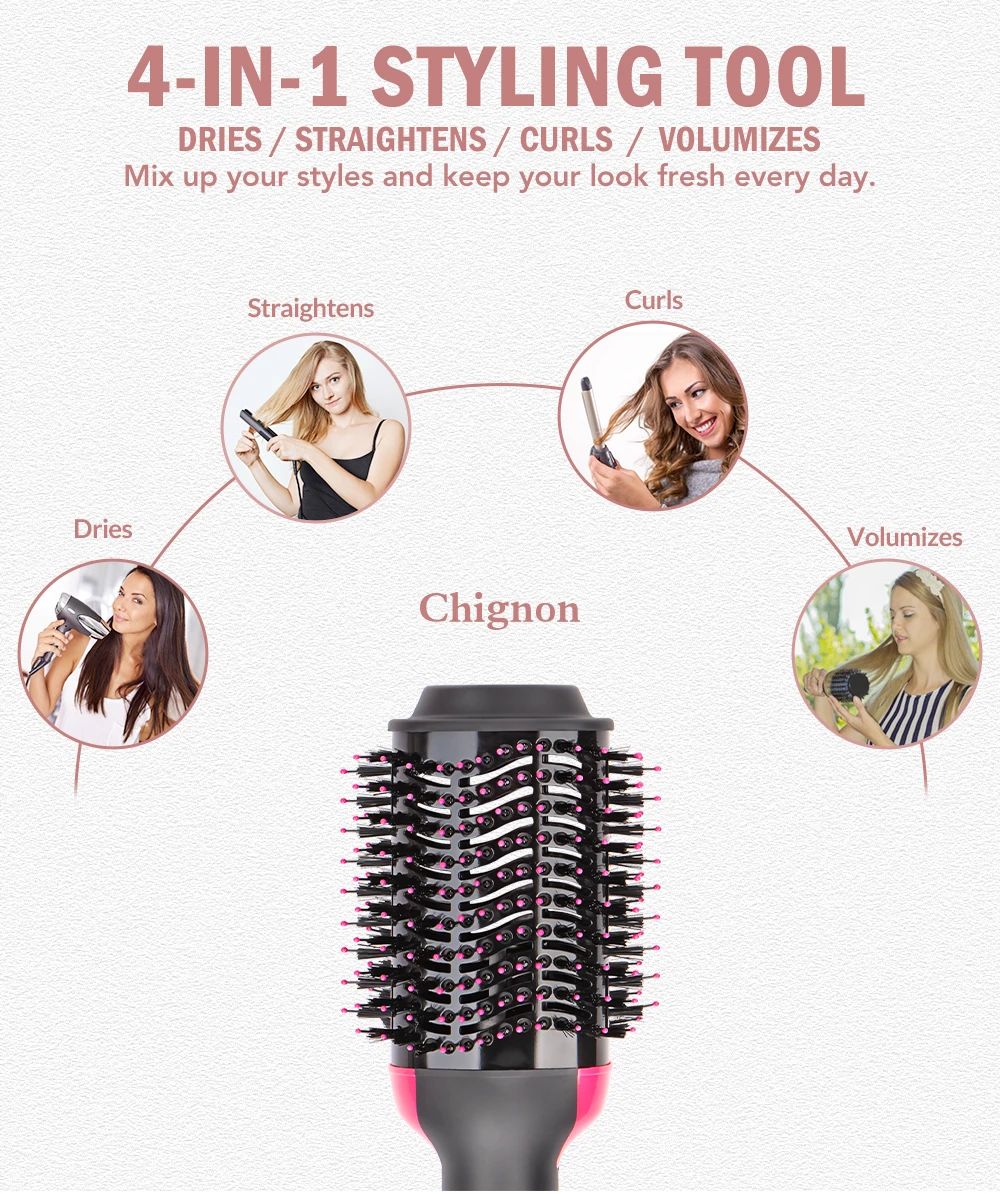 Hot Air Brush Multi-Function Hair Dryer Straightener Curler Comb