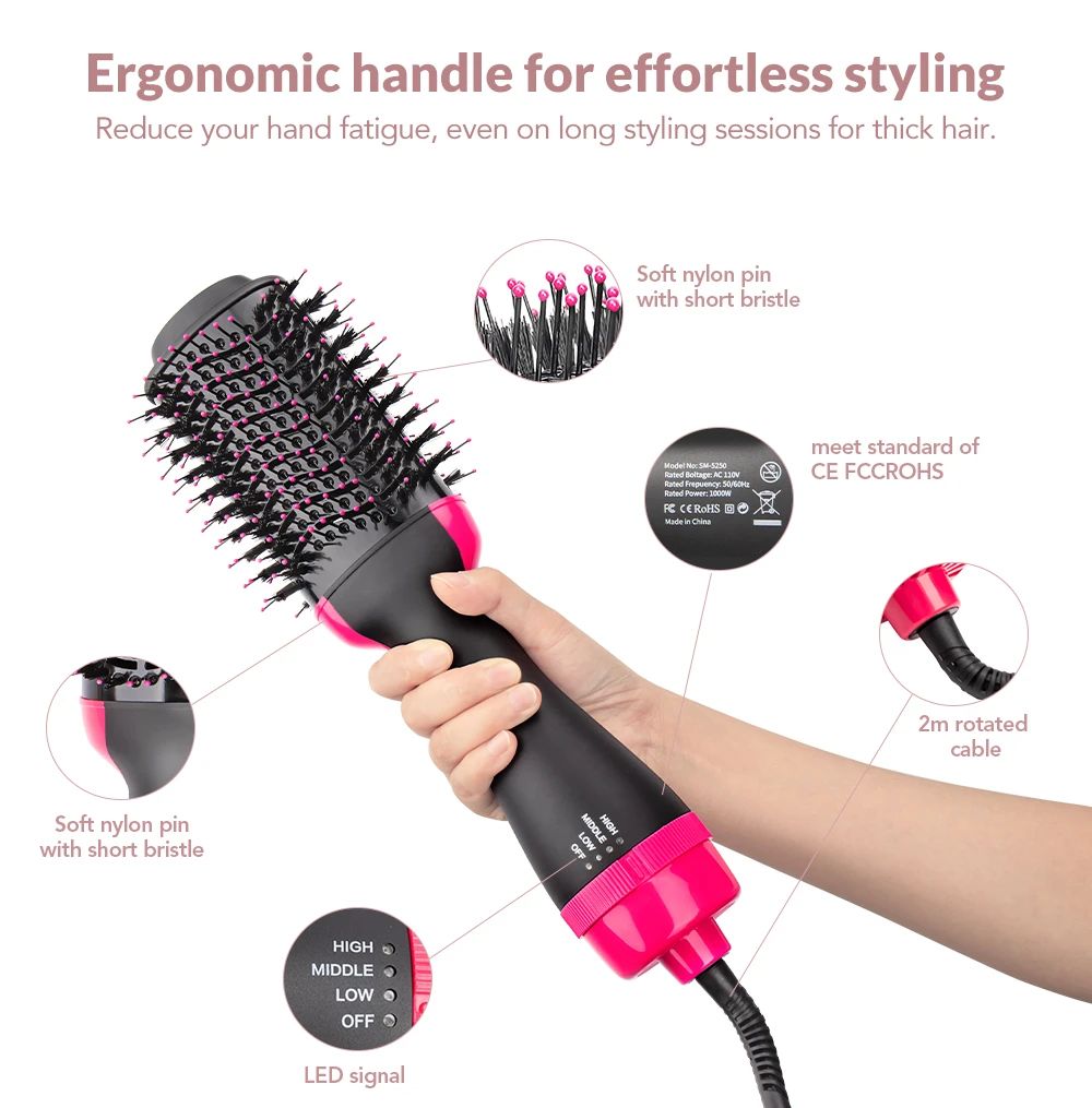 Hot Air Brush Multi-Function Hair Dryer Straightener Curler Comb