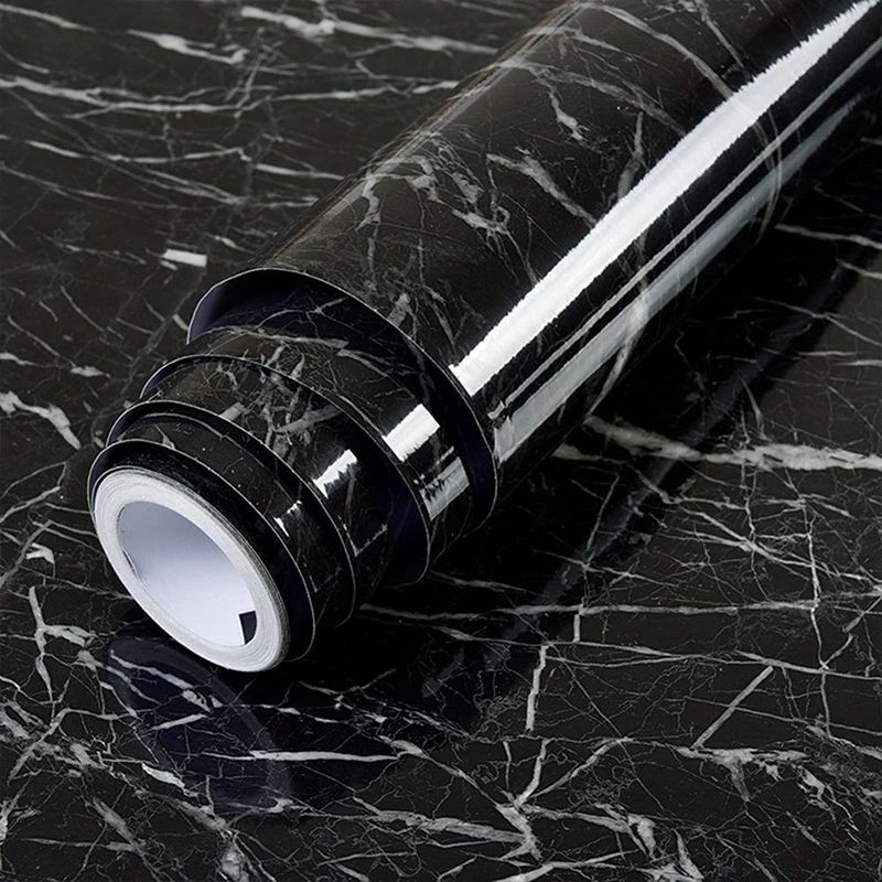 60CMx2M Self Adhesive Black Marble Sheet for Kitchen-Anti Oil and Heat Resistant Wallpaper